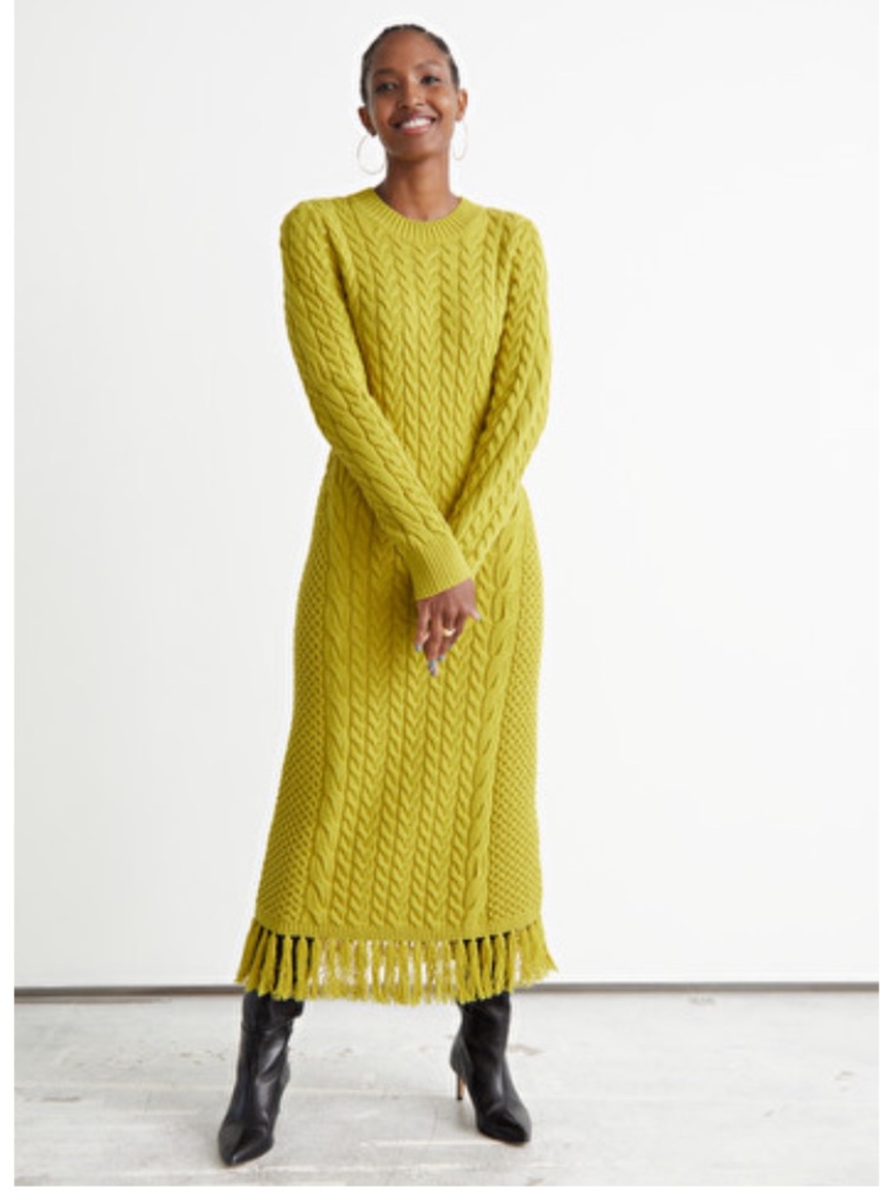 Cable Knit Fringe Hem Dress